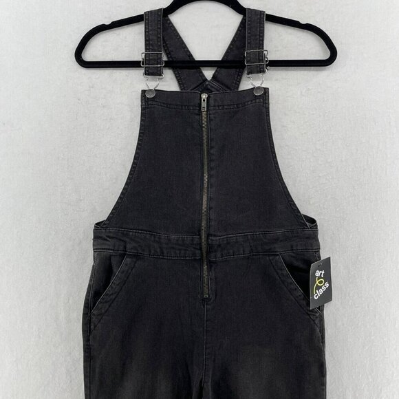 Art Class Girlfriend Overall Bib Girls L Black Denim Overalls With Front Zipper - Picture 7 of 13